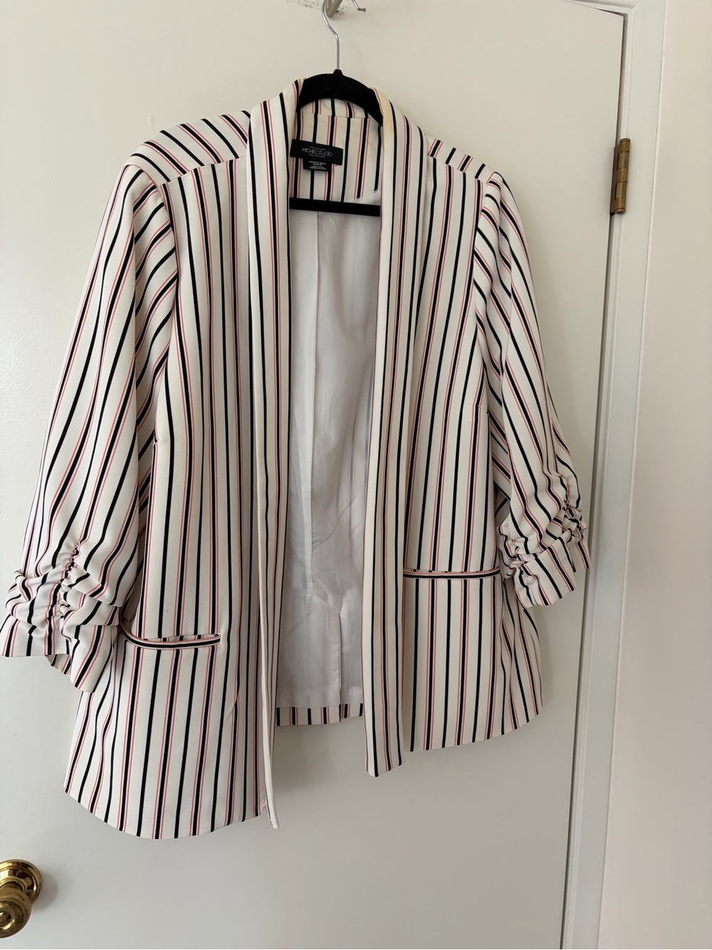 Michel Studio White Blazer with Black and Red Stripes
